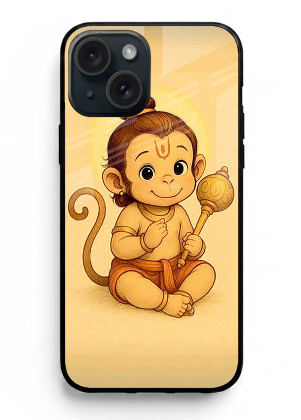 Baby Hanuman cute devotional art iphone 14 glass back cover for bhakts