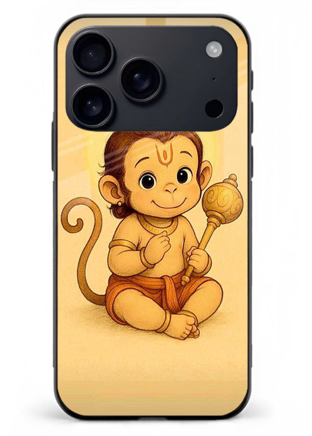 Baby Hanuman cute devotional art iphone 18 pro max glass back cover for bhakts