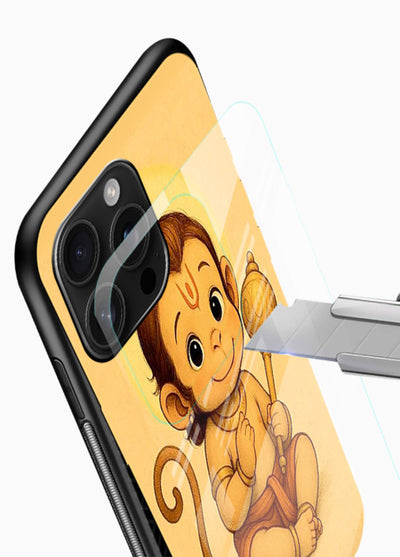 Baby Hanuman cute devotional art glossy vibrant premium glass back cover for bhakts - Angle Blade