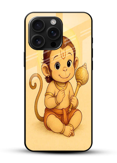 Baby Hanuman cute devotional art glossy vibrant premium glass back cover for bhakts - Angle Front