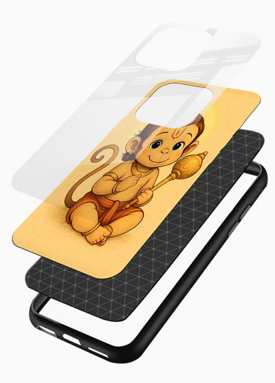 Baby Hanuman cute devotional art glossy vibrant premium glass back cover for bhakts - Angle Layers