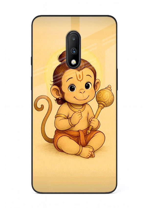 Baby Hanuman cute devotional art OnePlus 7 glass back cover for bhakts