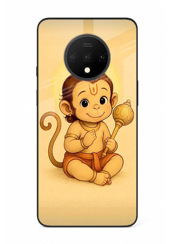 Baby Hanuman cute devotional art OnePlus 7T glass back cover for bhakts