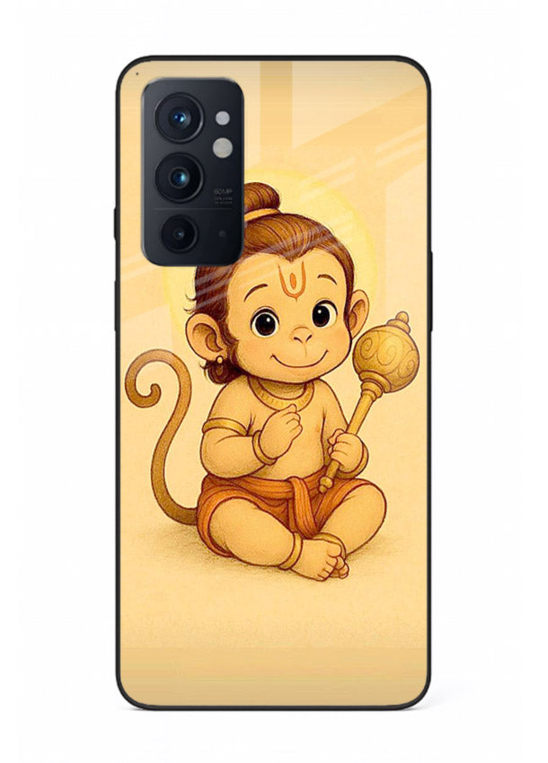 Baby Hanuman cute devotional art OnePlus 9RT glass back cover for bhakts