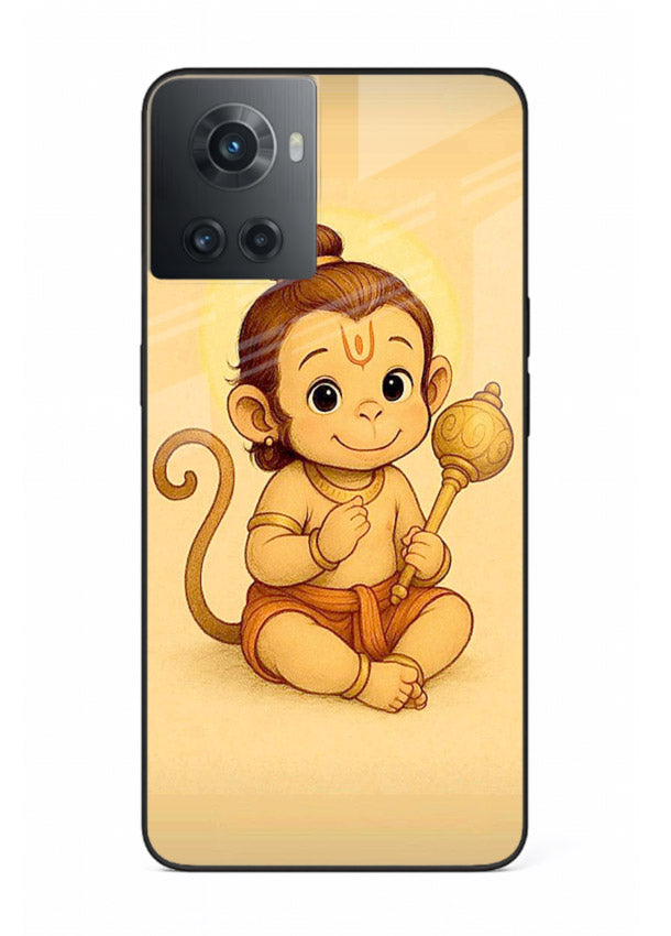 Baby Hanuman cute devotional art OnePlus 10R glass back cover for bhakts