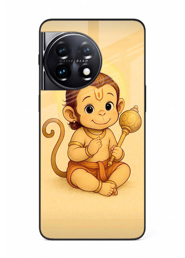 Baby Hanuman cute devotional art OnePlus 11 glass back cover for bhakts