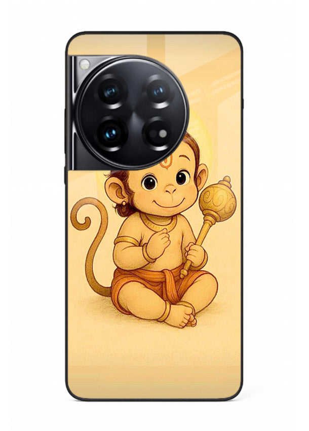 Baby Hanuman cute devotional art OnePlus 12 glass back cover for bhakts