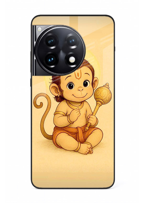 Baby Hanuman cute devotional art OnePlus 12R glass back cover for bhakts