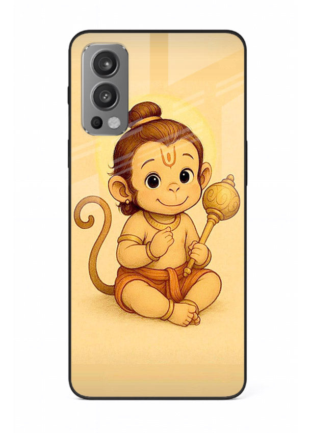Baby Hanuman cute devotional art OnePlus Nord 2 glass back cover for bhakts