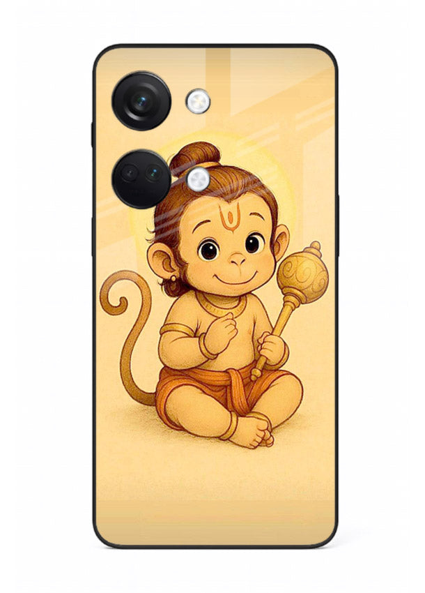 Baby Hanuman cute devotional art OnePlus Nord 3 glass back cover for bhakts