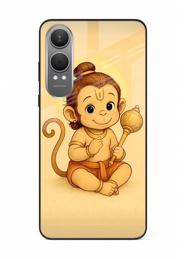 Baby Hanuman cute devotional art OnePlus Nord CE4 Lite glass back cover for bhakts