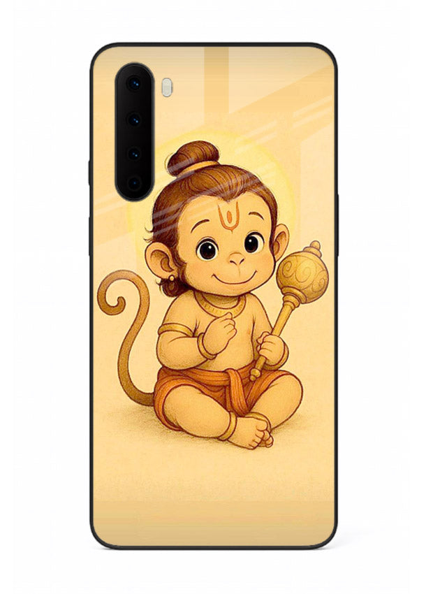 Baby Hanuman cute devotional art OnePlus Nord glass back cover for bhakts