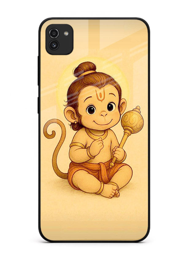 Baby Hanuman cute devotional art Samsung A03 glass back cover for bhakts