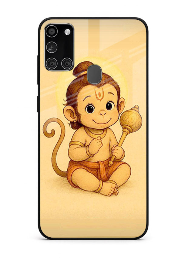 Baby Hanuman cute devotional art Samsung A21s glass back cover for bhakts