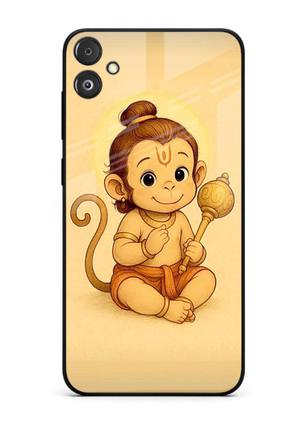 Baby Hanuman cute devotional art Samsung F14 5G glass back cover for bhakts