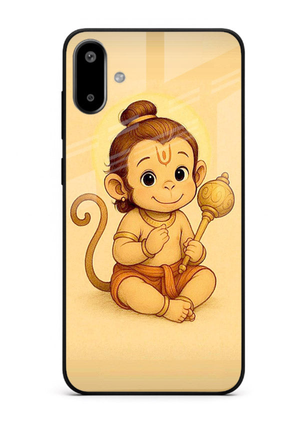 Baby Hanuman cute devotional art Samsung F06 5G glass back cover for bhakts