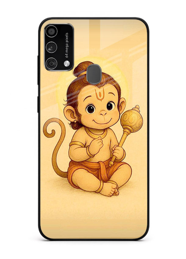 Baby Hanuman cute devotional art Samsung F41 glass back cover for bhakts