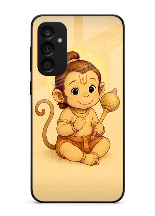 Baby Hanuman cute devotional art Samsung F23 5G glass back cover for bhakts
