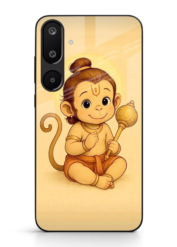 Baby Hanuman cute devotional art Samsung F16 5G glass back cover for bhakts