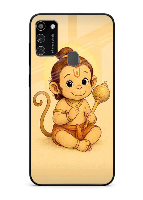 Baby Hanuman cute devotional art Samsung M30s glass back cover for bhakts