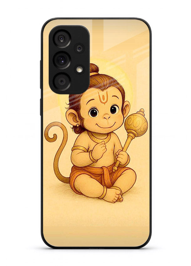 Baby Hanuman cute devotional art Samsung M32 5G glass back cover for bhakts