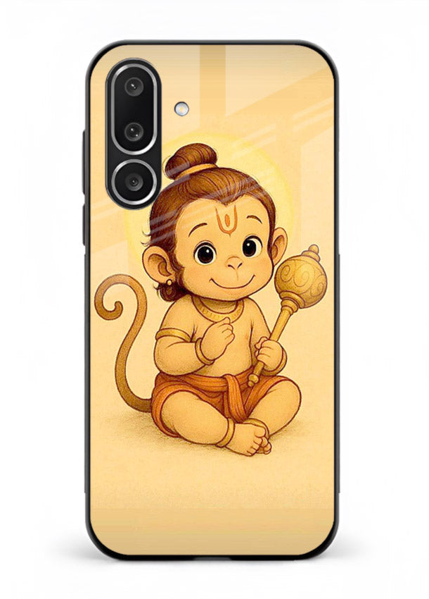 Baby Hanuman cute devotional art Samsung M36 5G glass back cover for bhakts