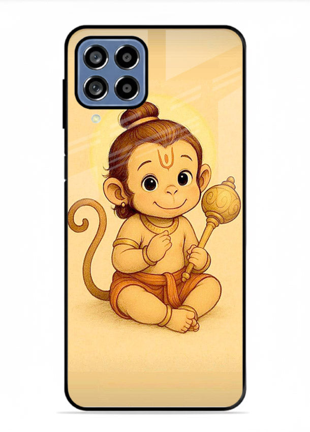 Baby Hanuman cute devotional art Samsung F12 5G glass back cover for bhakts