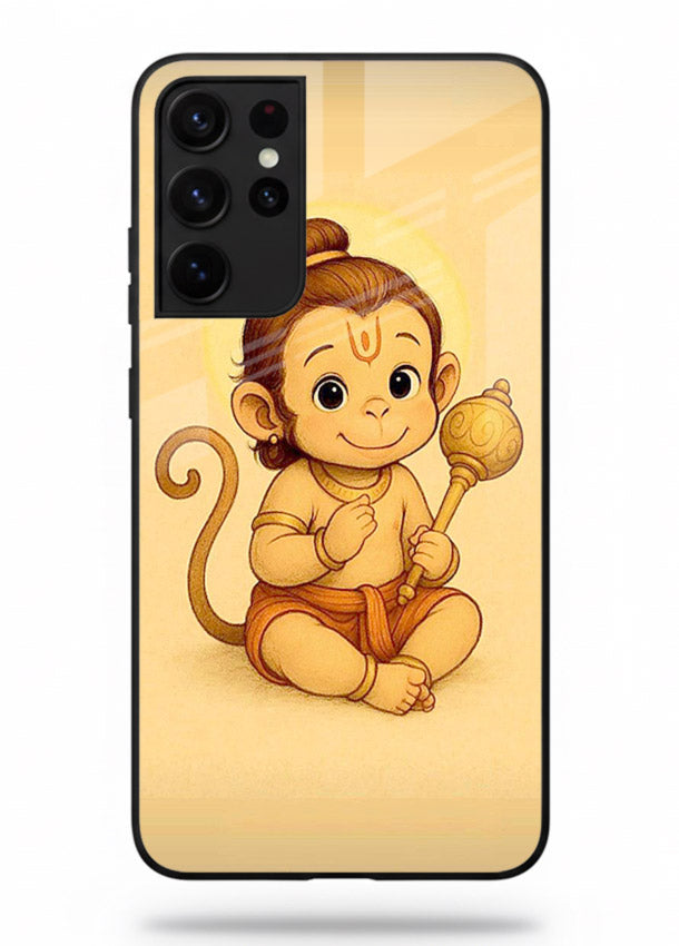 Baby Hanuman cute devotional art Samsung S21 Ultra glass back cover for bhakts