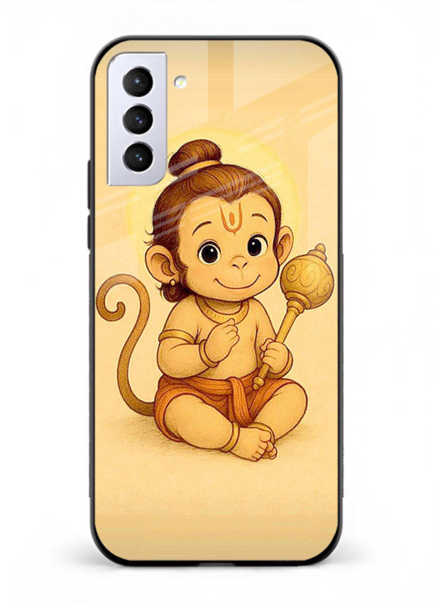 Baby Hanuman cute devotional art Samsung S21 FE glass back cover for bhakts