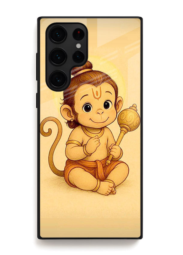 Baby Hanuman cute devotional art Samsung S24 Ultra glass back cover for bhakts