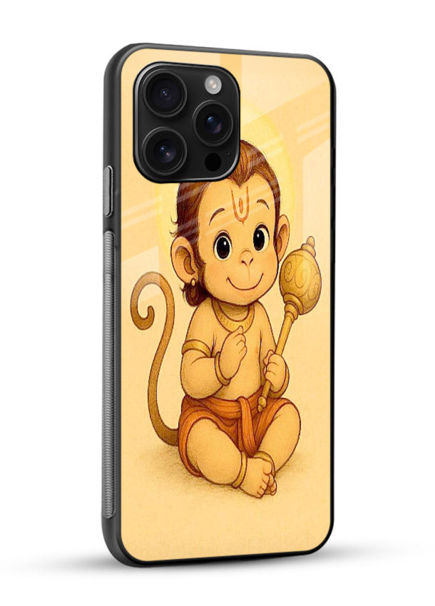 Baby Hanuman cute devotional art glossy vibrant premium glass back cover for bhakts - Angle Side