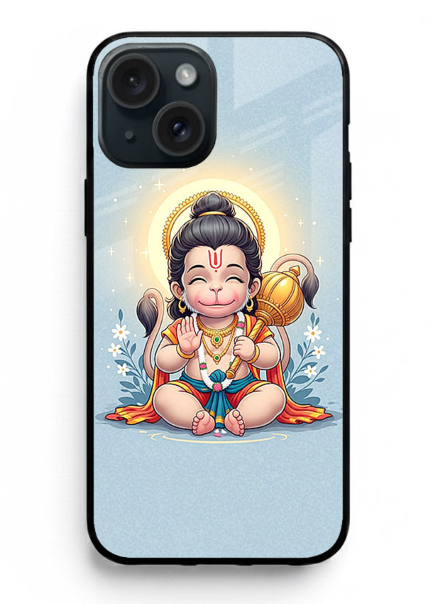 Baby Hanuman graceful artwork design for iphone 15 plus glass back cover
