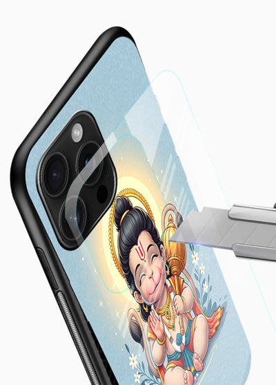 Baby Hanuman graceful artwork design for glossy vibrant premium glass back cover - Angle Blade