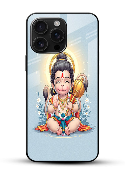 Baby Hanuman graceful artwork design for glossy vibrant premium glass back cover - Angle Front