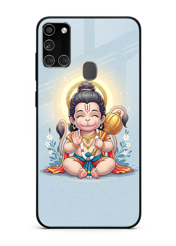 Baby Hanuman graceful artwork design for Samsung A21s glass back cover