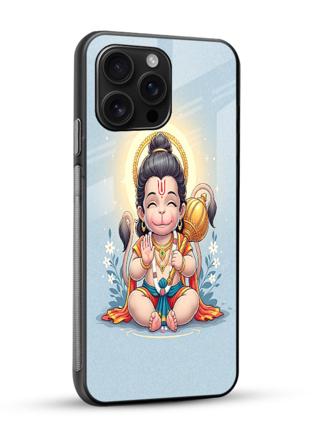 Baby Hanuman graceful artwork design for glossy vibrant premium glass back cover - Angle Side