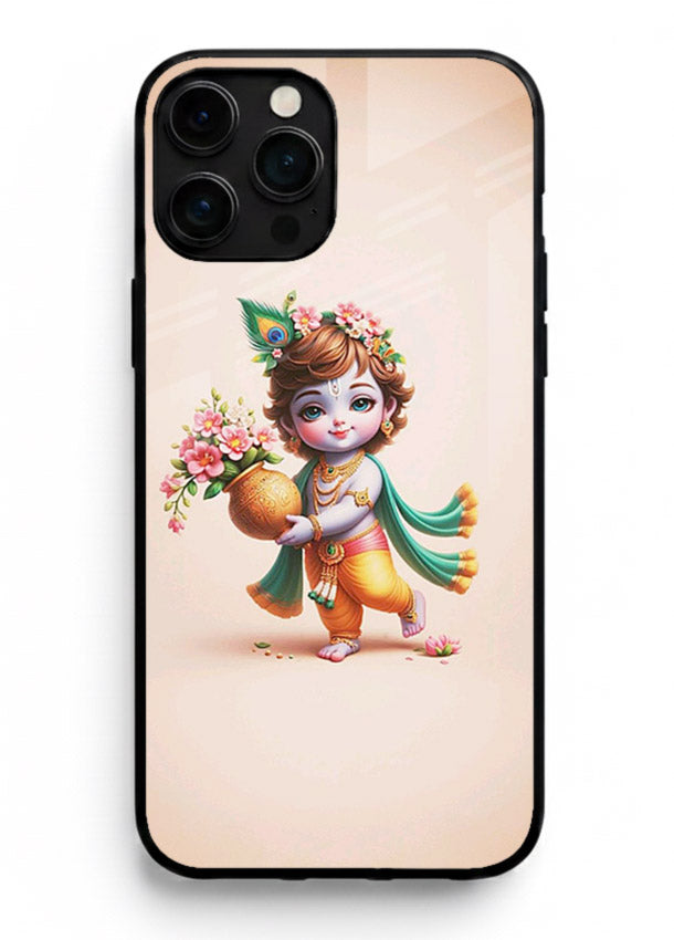 Baby Krishna with flowers artwork iphone 12 pro max glass back cover spiritual theme