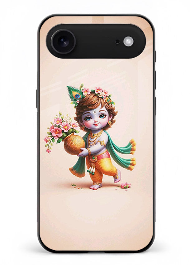Baby Krishna with flowers artwork iphone 17 air glass back cover spiritual theme
