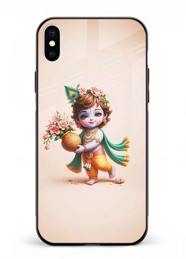 Baby Krishna with flowers artwork iphone xs max glass back cover spiritual theme