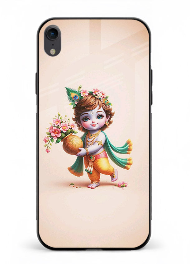 Baby Krishna with flowers artwork iphone xr glass back cover spiritual theme
