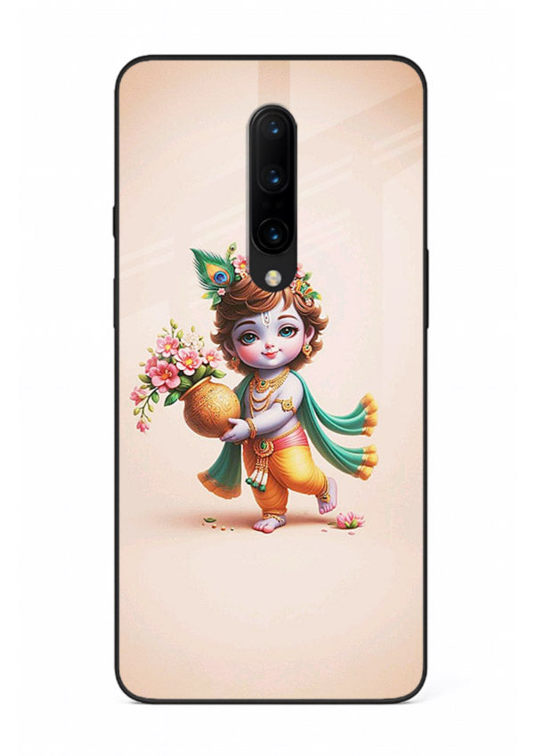 Baby Krishna with flowers artwork OnePlus 8 glass back cover spiritual theme
