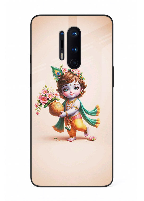 Baby Krishna with flowers artwork OnePlus 8 Pro glass back cover spiritual theme