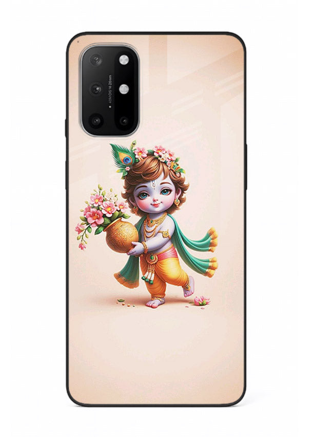 Baby Krishna with flowers artwork OnePlus 8T glass back cover spiritual theme