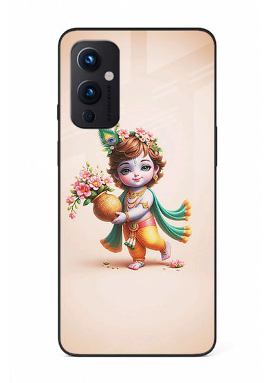 Baby Krishna with flowers artwork OnePlus 9 Pro glass back cover spiritual theme