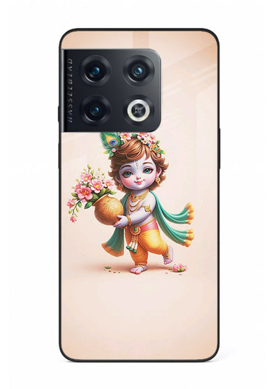 Baby Krishna with flowers artwork OnePlus 10 Pro glass back cover spiritual theme