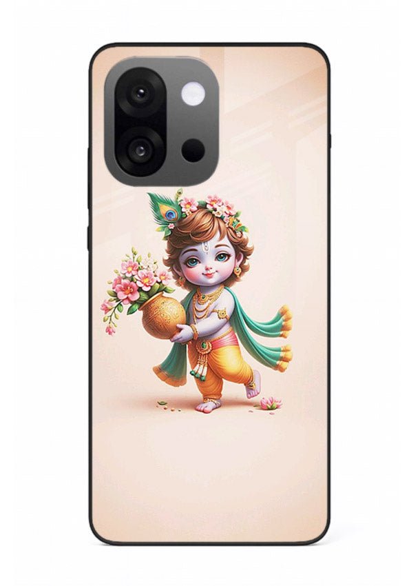 Baby Krishna with flowers artwork OnePlus 13s glass back cover spiritual theme