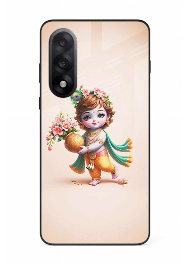 Baby Krishna with flowers artwork OnePlus Nord 5 glass back cover spiritual theme