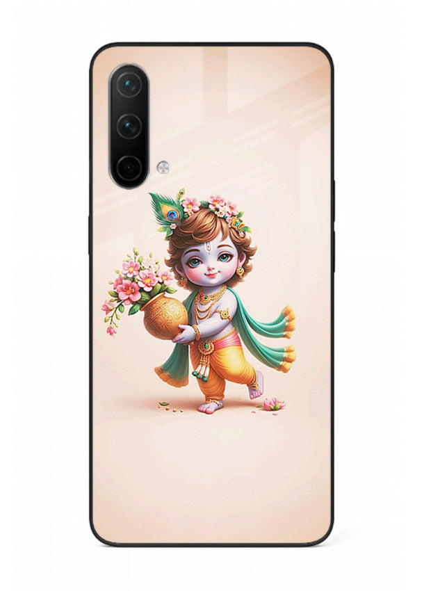 Baby Krishna with flowers artwork OnePlus Nord CE 5G glass back cover spiritual theme