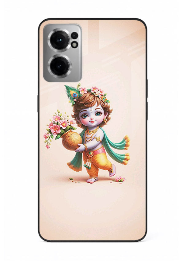 Baby Krishna with flowers artwork OnePlus Nord CE2 5G glass back cover spiritual theme