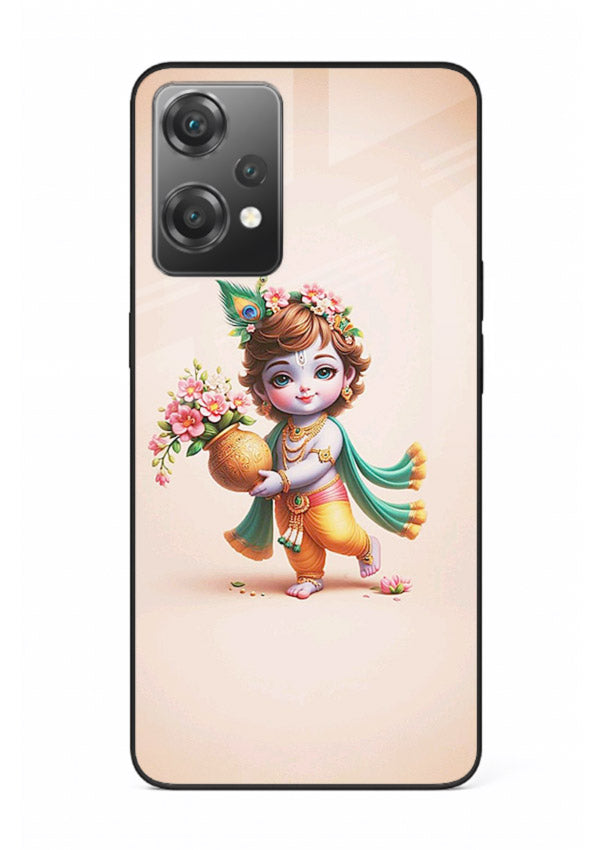 Baby Krishna with flowers artwork OnePlus Nord CE2 Lite 5G glass back cover spiritual theme